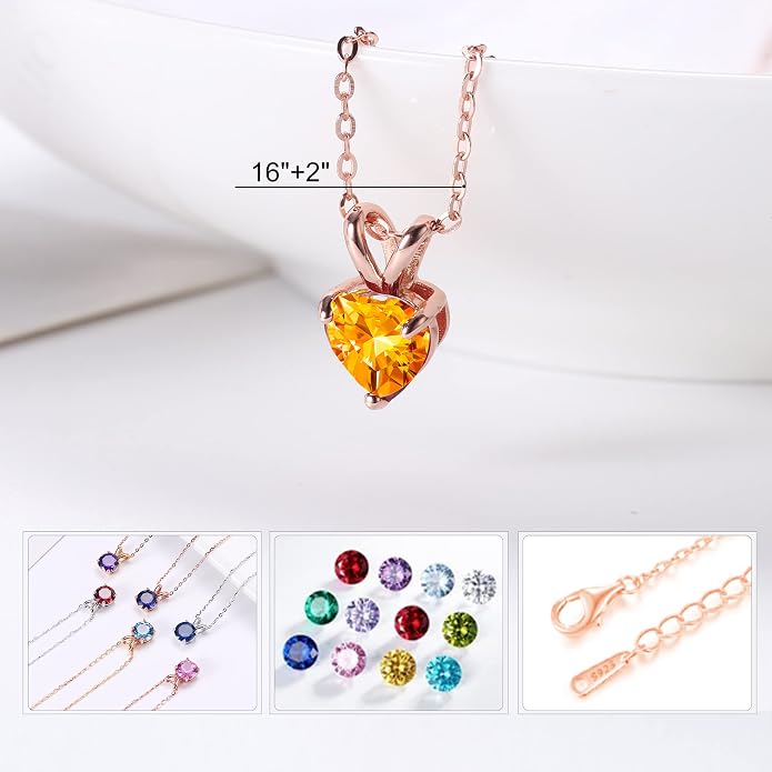 SMILEST Dainty Heart Birthstone Necklace for Women, 925 Sterling Silver Necklace Sparkling Heart Pendant, Anniversary Birthday Gifts for Women Mom Wife Daughter Girlfriend Grandma
