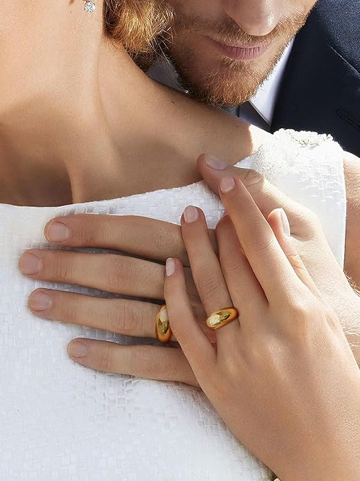 GOLDCHIC JEWELRY Chunky Dome Ring for Women, Stainless Steel Bold Stacking Croissant Statement Ring For Men (Size 7-12, Custom)