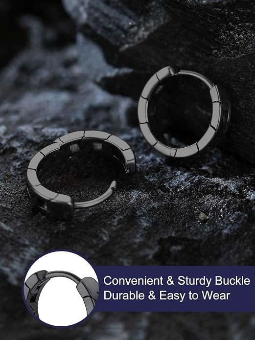 Bandmax 925 Sterling Silver Black Huggie Hoop Earrings 10mm Small Hypoallergenic Cartilage Piercing Jewelry for Women Men Gift