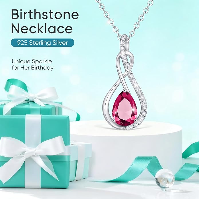 Birthstone Necklaces for Women Mothers - 925 Sterling Silver Dainty Infinity Cubic Zirconia Pendant Necklace Anniversary Birthday Christmas Gifts for Her Wife Mom Lady Daughter, Adjustable Chain