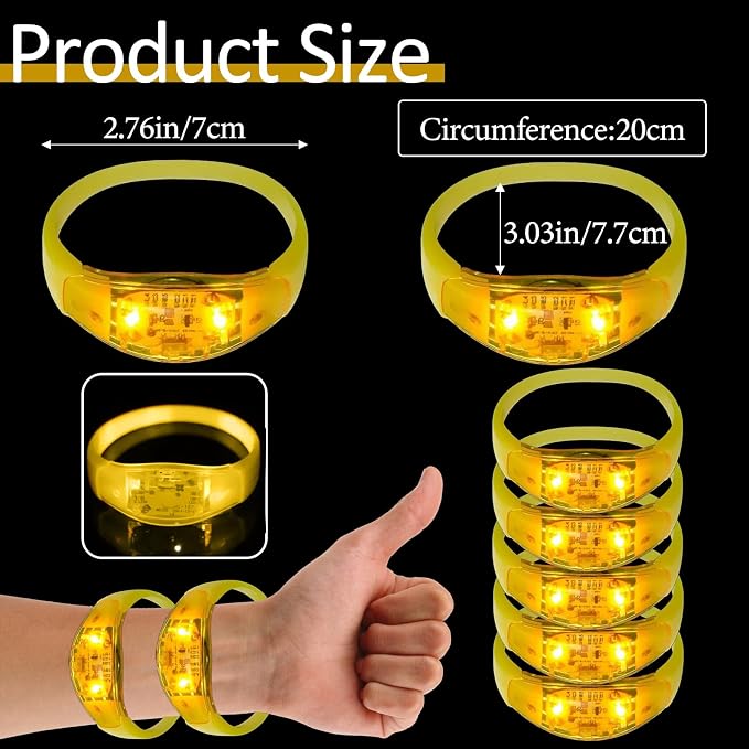 24 Pcs LED Glow Bracelets Sound Activated Led Flashing Bracelet Music Control Light Up Bracelets,Glow in The Dark Party Supplies For Birthday Carnival Concerts Night Events Christmas Gift (yellow)