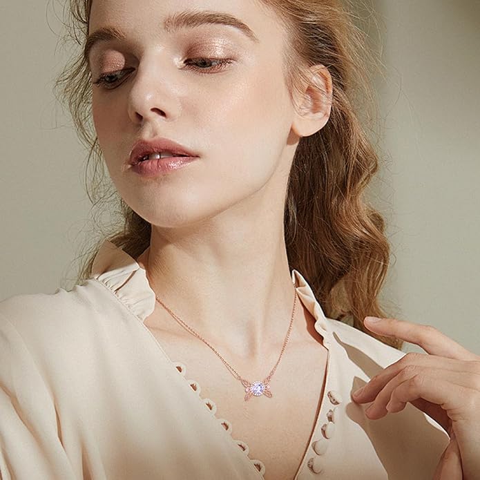 925 Sterling Silver Butterfly/Crescent/Witches Knot/Fleur-De-Lis/Thorny Crown Pendant Necklace Gold Plated Gemstone Birthday Gift for Wife Girlfriend Mom Daughter