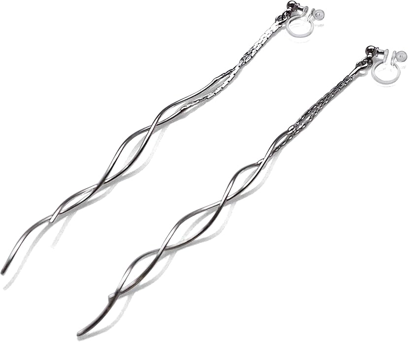 Comfortable Stick Invisible Clip On Earrings Gold Dangle Long Waved Threader Bar Clip-On Non Pierced Earrings Silver For Women,…