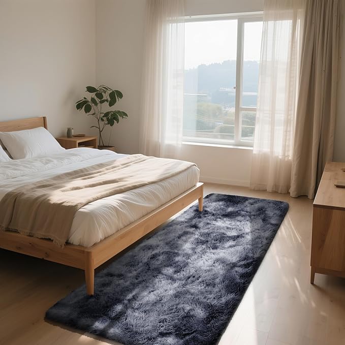 Soft Runner Rugs for Bedroom, Mottling Dark Grey 2x6 Area Rugs Fluffy Rug Shag Rug Carpet, Bedside Rug for Living Room Bedroom Room Home Decor