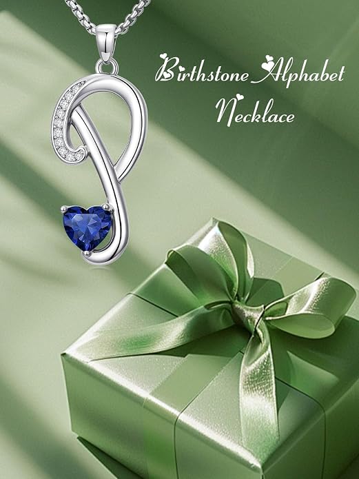 Birthday Gifts for Women Alphabet A to Z Initial Birthstone Pendant Necklaces for Women - 18k White Gold Plated Personalized Name Jewelry Anniversary Graduation Gifts for Wife Her Daughter Girlfriend(with Gift Box)