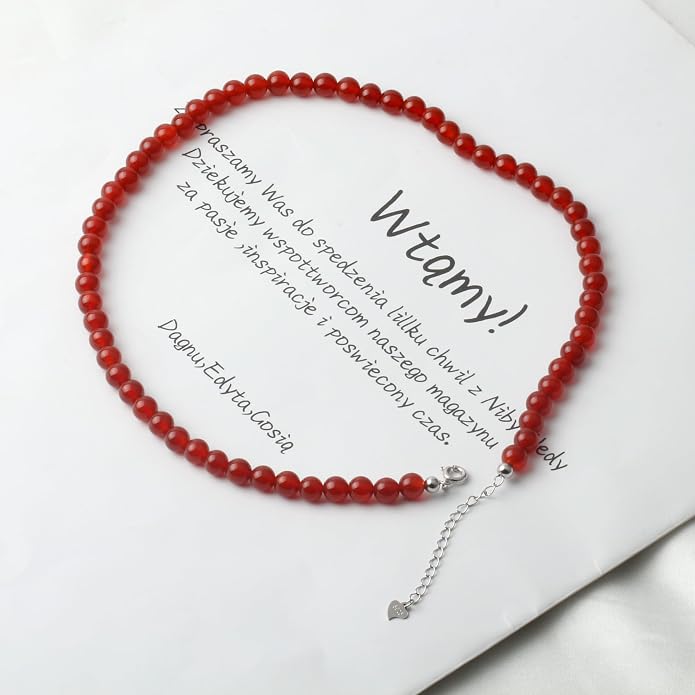 Kakikaki Natural Agate Choker Necklace Sterling Silver Round Beads Strand Necklace for Women