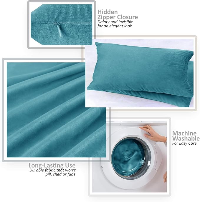 Nestl Throw Pillow Covers, Cozy Velvet Decorative Pillow Covers 12x20 Inches, Soft Solid Couch Pillow Covers for Sofa, Bed and Car, Set of 4 - Beach Blue
