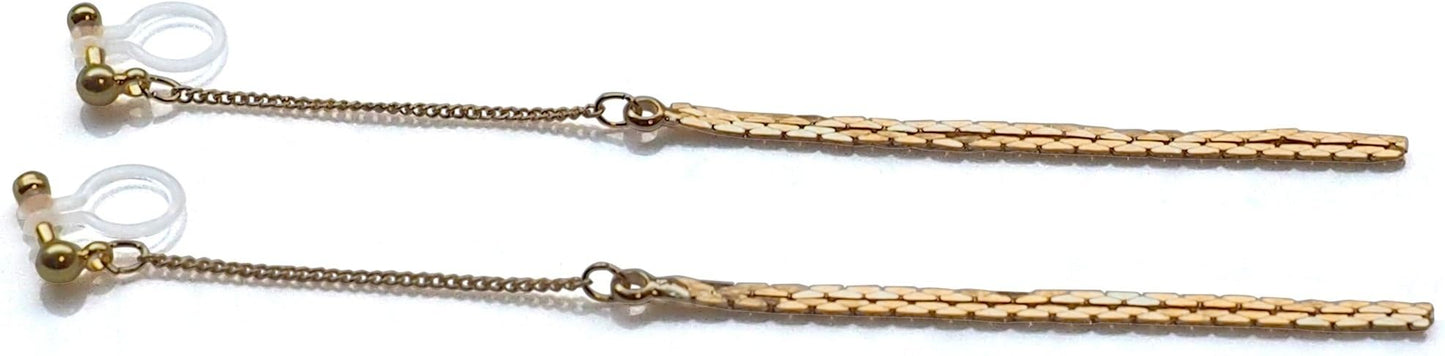 Comfortable Stick Invisible Clip On Earrings Gold Dangle Long Waved Threader Bar Clip-On Non Pierced Earrings Silver For Women,…
