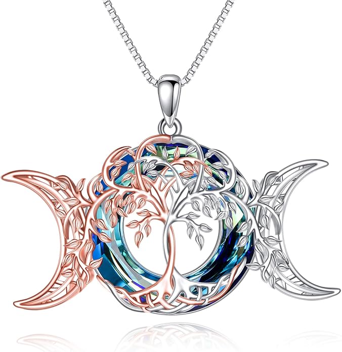 POPLYKE Tree of Life Necklace for Women Sterling Silver Celtic Knot Family Tree With Blue/Purple/Volcano Crystal Irish Gifts for Mom Wife Birthday Christmas