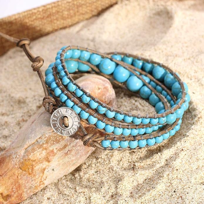 KELITCH New Star Turquoise Bracelets Love Silver Beads 3 Wrap Bracelet Women Shell Pearl Bracelets