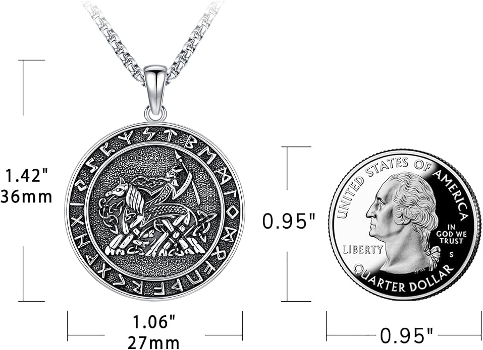 Eusense Viking Necklace for Men Women 925 Sterling Silver Pendant Thors Hammer/Norse Runes/Odin's Ravens/Wolf/Dragon/Snake/Yggdrasil/Freya/Helm of Awe/Valknut/Triskelion/Axe/Shield Viking Jewelry