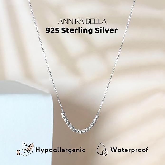 Annika Bella 925 Sterling Silver Beaded Bar Necklace for Women, Dainty Short Necklace with Silver Beads, Tarnish Resistant Jewelry, Gift for Her
