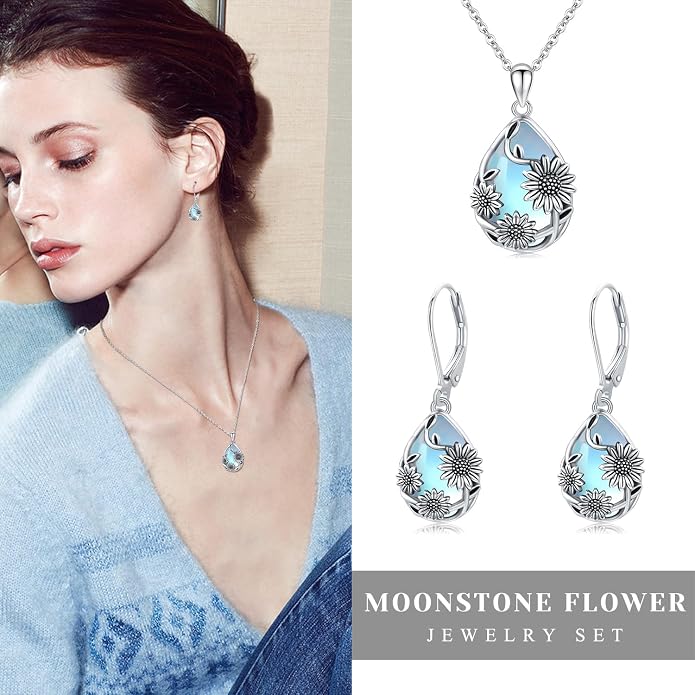Flower Earrings 925 Sterling Silver Flower Teardrop Leverback Dangle Earrings Jewelry Gifts for Women Girls