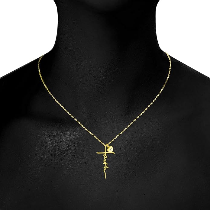 PRAYMOS Faith Cross Necklace for Women 925 Sterling Silver Pendant Necklace With Birthstone Initial Christian Religious Confirmation Baptism Mothers Day Gifts