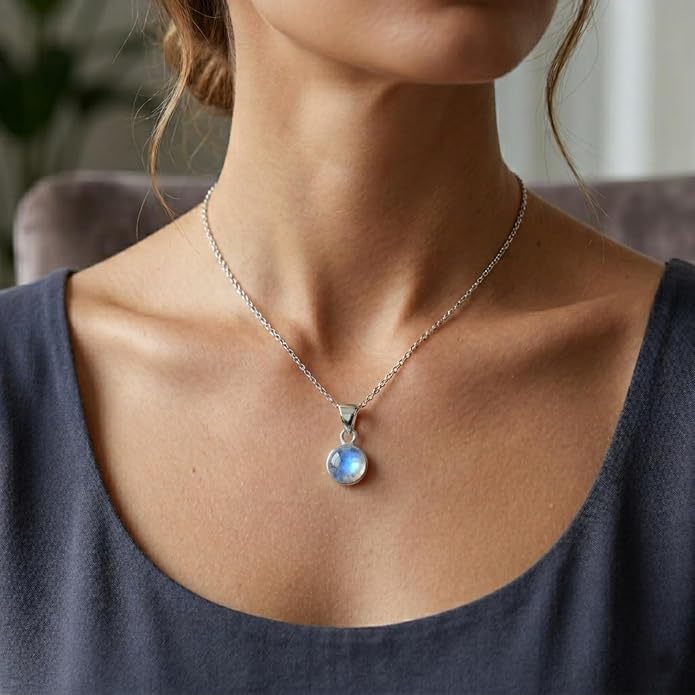Raw Gemstone Dainty Pendant Necklace for Women, Trendy Healing Chakra Crystal, Birthstone Handmade 925 Sterling Silver Adjustable 18 inch Chain Jewelry, Birthday Gifts