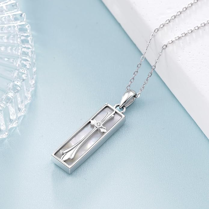 Mother of Pearl Shell Pendant Necklace 925 Sterling Silver Cross Necklace Mother of Pearl Jewelry Gift for Women