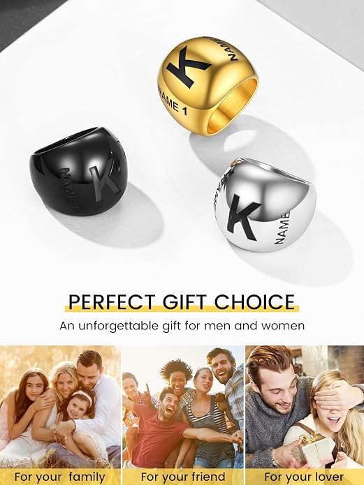 GOLDCHIC JEWELRY Chunky Dome Ring for Women, Stainless Steel Bold Stacking Croissant Statement Ring For Men (Size 7-12, Custom)