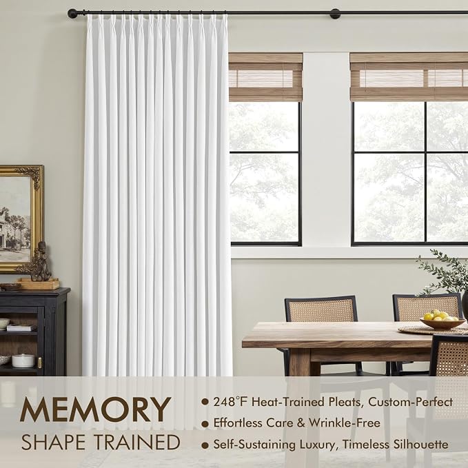 MIULEE White Pinch Pleated 100% Blackout Linen Curtains 108 Inch Long 2 Panels Set, Black Out Memory Trained Pleat Curtains Light Blocking Room Darkening Drapes for Bedroom Living Room Window
