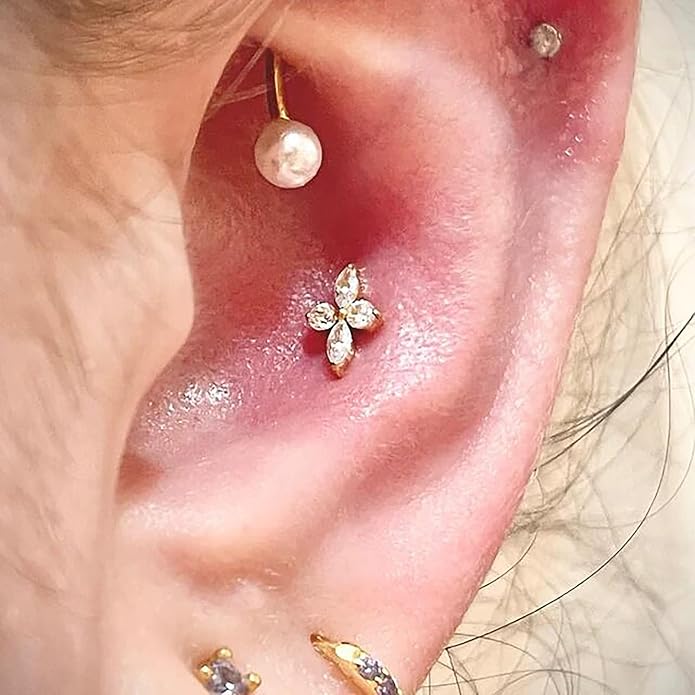 FINE4U 1PC ASTM F136 Titanium 16G Flatback Stud for Tragus, Helix, Conch 6mm 8mm - Screw on Cartilage Earring Piercing Jewelry