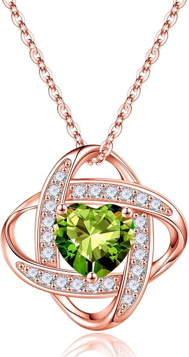 Iefil 925 Sterling Silver Love Knot Birthstone Necklace, Anniversary Birthday Gifts for Women, Jewelry Gift for Wife Mom Girlfriend Daughter