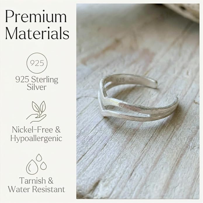 Sterling Silver Toe Ring, Handmade Adjustable Open Band, Minimalist Dainty Summer Beach Foot Jewelry for Women, Can Be Worn as Knuckle or Pinky Ring