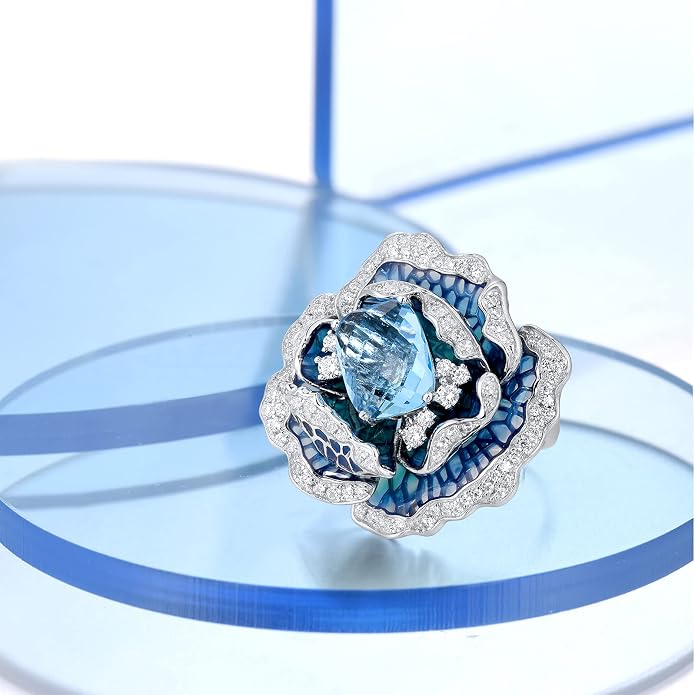 Santuzza 925 Sterling Silver Enamel Flower Statement Ring for Women