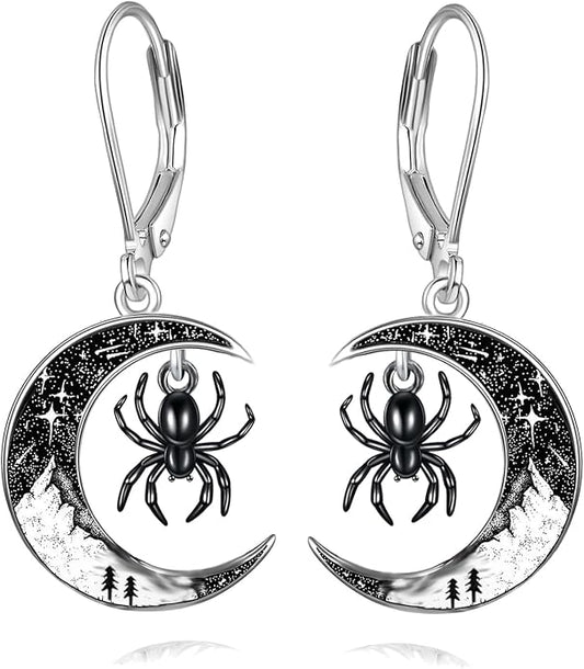 Black Cat/4th of July/Bat/Spider/Pumpkin/Wolf/Bunny/Sun and Moon/Turtle/Raven 925 Sterling Silver Leverback Dangle Earrings Moon Gothic Christmas Earrings Jewelry Gift for Women