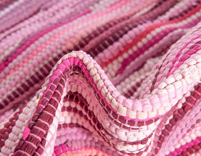 Unique Loom Chindi Cotton Collection Hand Woven Natural Fibers Area Rug_CCH002, 8 ft x 10 ft, Pink/Ivory