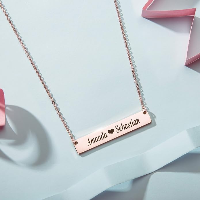 Personalized Necklace for Women, Custom Name Bar Pendant, Graduation Gift or Mothers Day Gift for Her, Gold Name Plate for Mom