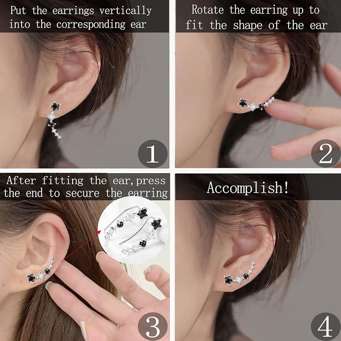 Dreamboat Star Ear Climbers Earrings for Women 925 Sterling Silver Star Ear Cuffs Crawler Earring Cubic Zirconia Climbing Jewelry Wedding Birthday Gifts