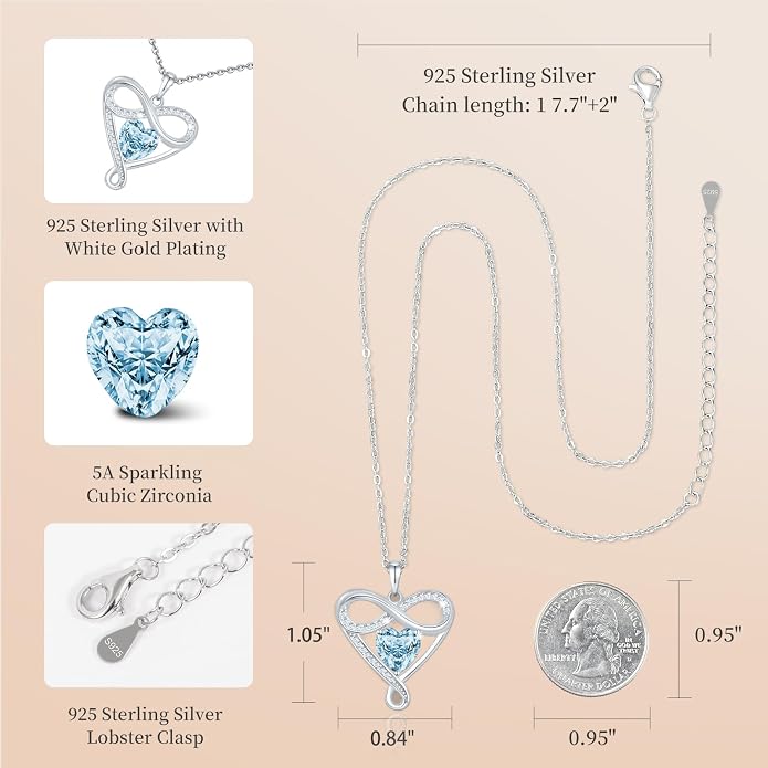 925 Sterling Silver Infinity Necklace - Exquisite Silver Jewelry for Women, Love Heart Necklace for Birthday, Anniversary, Valentine’s Day - Ideal Gift for Girlfriend, Wife, Mom, or Her