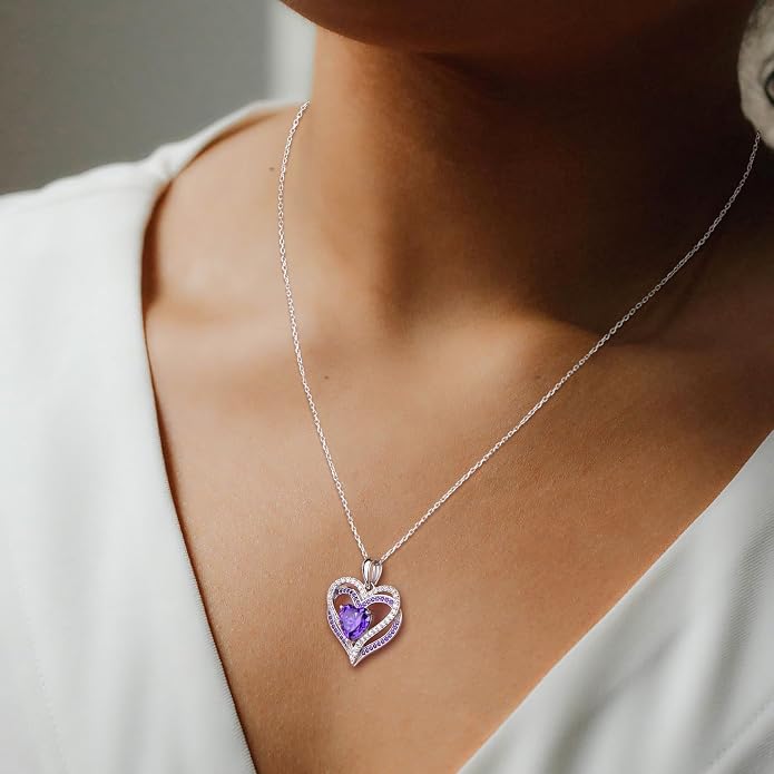 Anniversary Charm Necklace, Sterling Silver 14K Gold Plated Chain with Interlocking Heart Pendant Elegant Birthstone Necklaces for Women, Length 18"