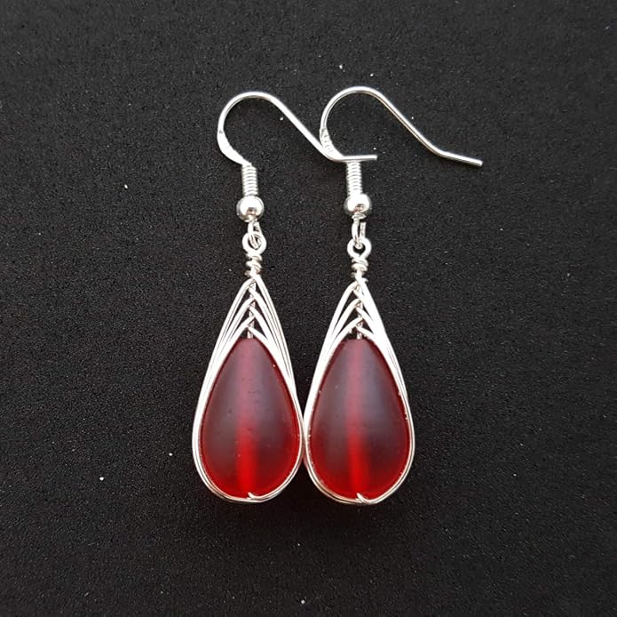 Handmade Sea Glass Earrings, Hawaiian Jewelry, Wire Braided Earrings Teardrop Earrings, Beach Jewelry Sea Glass Jewelry For Women Birthday Gift