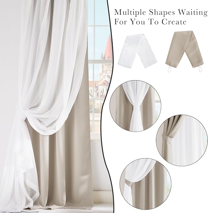 PONY DANCE 2 Layers Curtains Set - Room Darkening Mix & Match Room Darkening Curtains with White Sheer Voile, 52" Wide and 84" Long,Cream, 2 Panels