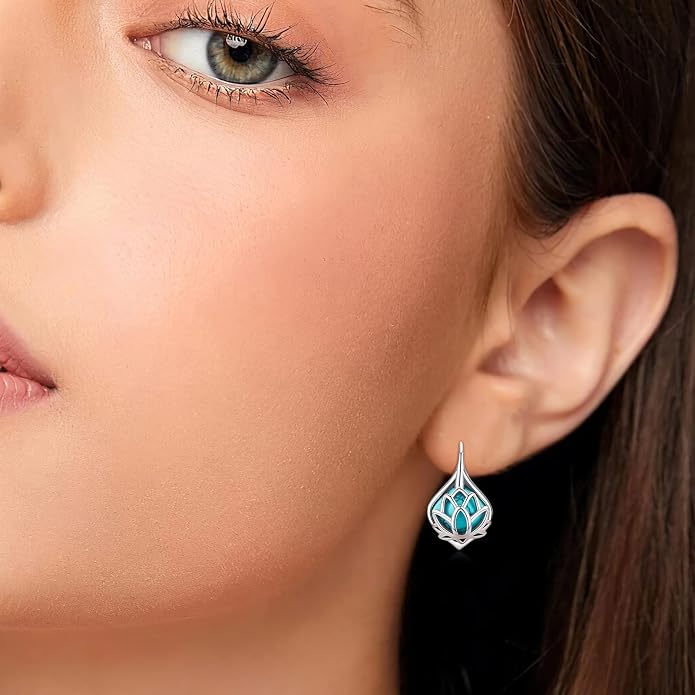 BDL Genuine Turquoise Jewelry for Women, Sterling Silver Earrings and Necklaces for Women, Leverback Dangle Drop Earrings Jewelry