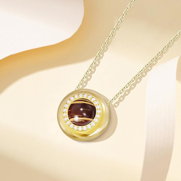 Birthstone / Tigers Eye / Opal / Moomstone Necklace for Women, Sterling Silver Tiger Eye Stone Necklace with 16K Gold Plated and 5A CZ, Dainty Statement Healing Natural Gemstone Jewelry Christmas Gift for Women on Birthday Anniversary Christmas for Wif...