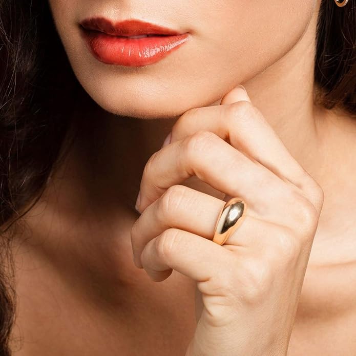 ESMATOO Chunky Dome Rings - Thick Golden Rings (Size 5-9)