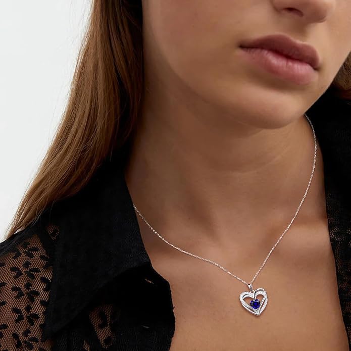 Anniversary Charm Necklace, Sterling Silver 14K Gold Plated Chain with Interlocking Heart Pendant Elegant Birthstone Necklaces for Women, Length 18"