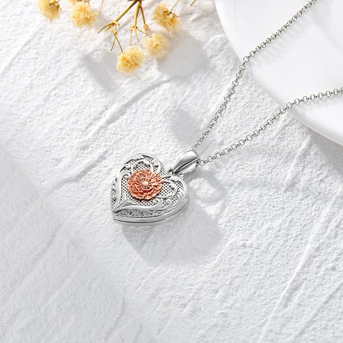 SOULMEET Personalized Silver Locket Necklace That Holds Pictures Photo Keep Someone Near to You, Memorial Custom Lockets Necklaces Letters Engraving for His Her