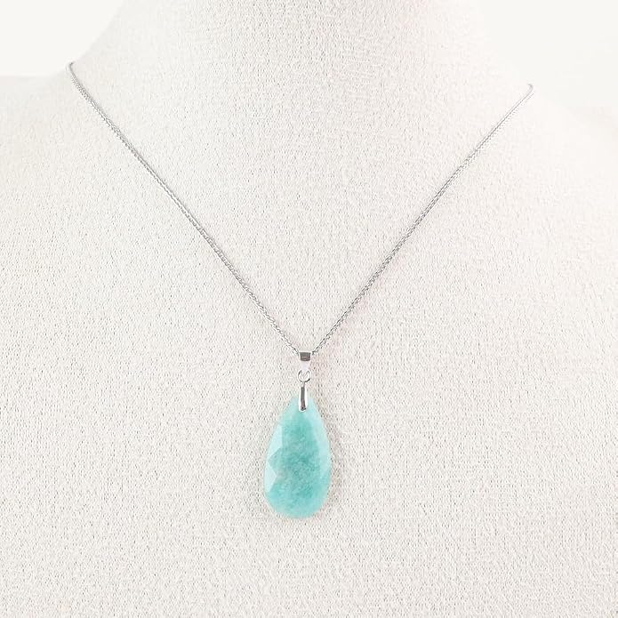 iSTONE 925 Sterling Silver Natural Crytral for Womens Pendant Necklace, Gemstone Birthstone with 17.8" Silver Chain Ladies