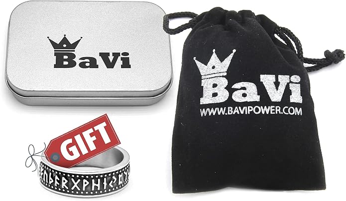 BAVIPOWER Viking Amulet Pendant with Big Wolf Head Chain Necklace 316L Stainless Steel Norse Scandinavian Necklace Authentic Viking