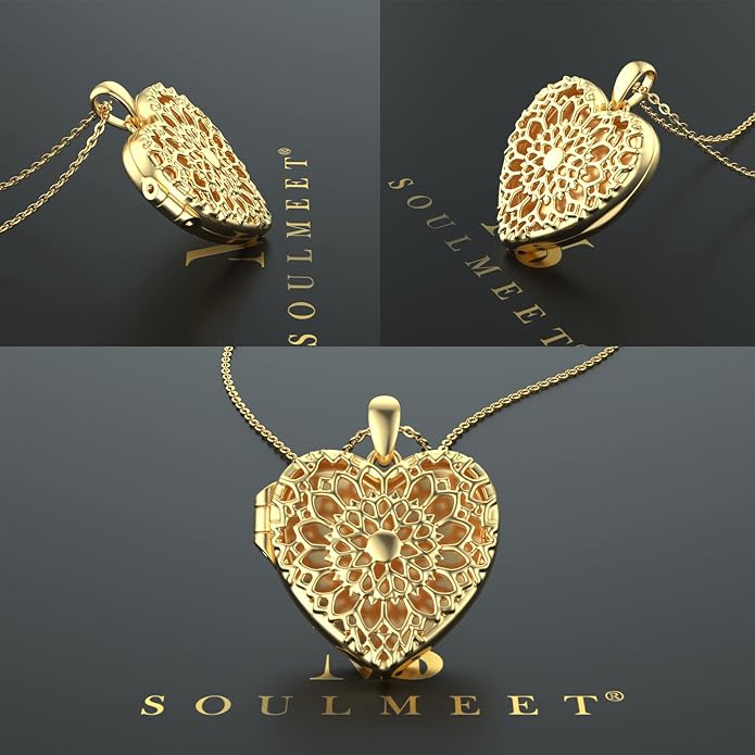 SOULMEET Personalized Silver Locket Necklace That Holds Pictures Photo Keep Someone Near to You, Memorial Custom Lockets Necklaces Letters Engraving for His Her