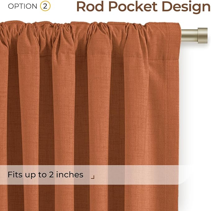INOVADAY 100% Blackout Curtains 84 Inches Length 2 Panels Set, Back Tab/Rod Pocket Linen Black Out Curtains for Bedroom, Thermal Insulated Window Drapes - Burnt Orange, W50 X L84