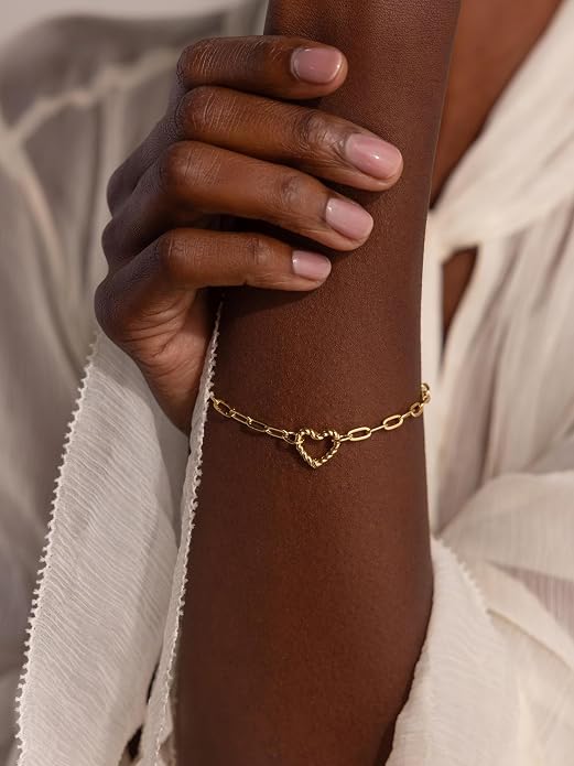 Charm Bracelet for Women Gold Trendy Non Tarnish Sideways 14K Gold Plated Simple Dainty Chain Jewelry Gift