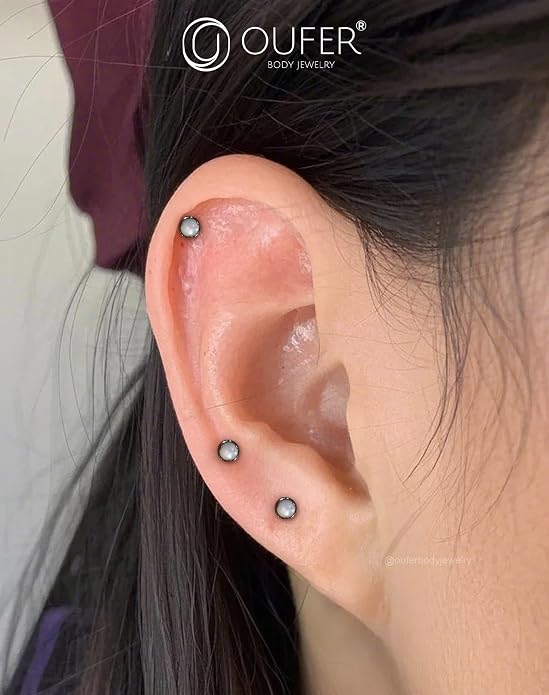 OUFER Cute Kitten Helix Piercing, Silver 16G Helix Earrings Flat Back Internally Threaded Helix Cartilage Piercing Jewelry for Women Men-8MM-6MM