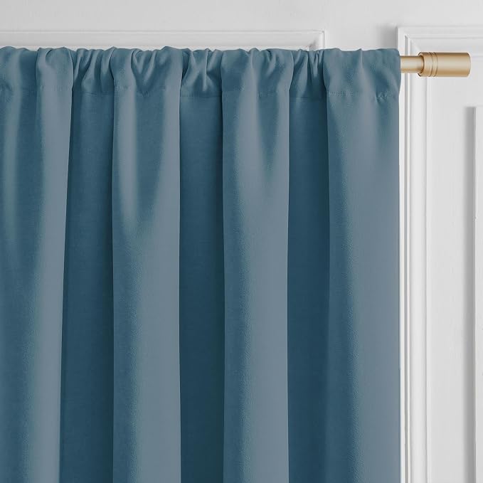 Joydeco Blackout Velvet Curtains Greyish Blue 84 Inch Rod Pocket | Luxury Thermal Insulated Velvet Curtains for Bedroom Living Room, Soundproof Blackout Window Drapes