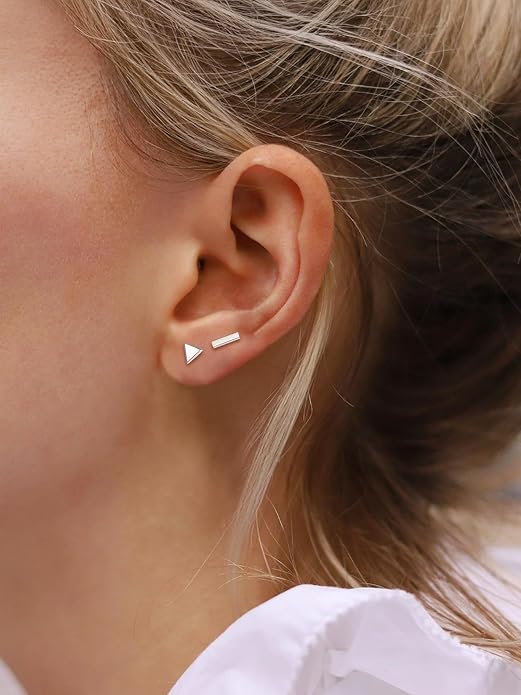ChicSilver 925 Sterling Silver Earrings Dainty Bar/Circle/Triangle/Star/Ball Stud Earrings for Women with Gift Box, Hypoallergenic Earrings for Sensitive Ears