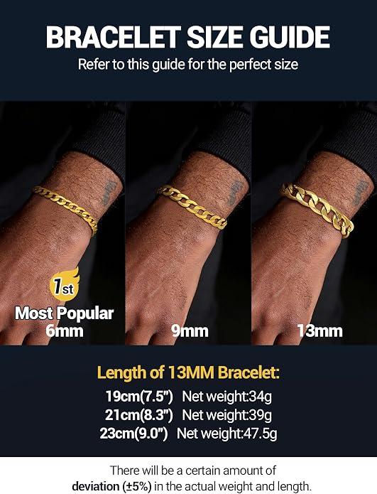 PROSTEEL Silver/Gold/Black Bracelets for Men Figaro Cuban Link, 6mm-13mm Width, 7.5"/8.3"/9" Length, Stainless Steel Mens Bracelet Jewelry with Gift Box