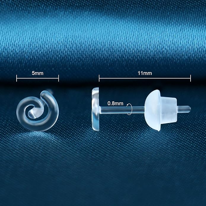 6 Pairs Invisible Plastic Post Earrings For Sensitive Ears - Clear, Sports & Work