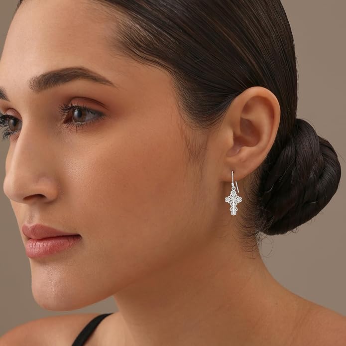 Charmsy 925 Sterling Silver Light-Weight Antique Filigree Teardrop Drop Earrings for Women